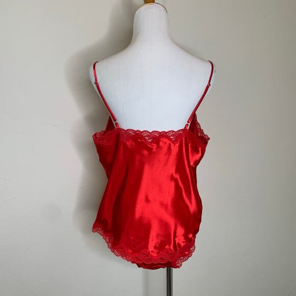 Red Satin Sleep Set Delicates Lace Trimmed Sz Large Pajamas - Picture 2 of 9